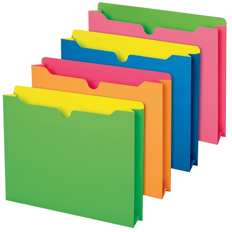 TOPS Pendaflex File Jackets, 2" Expansion, Letter Size, Assorted Neon Colors, 10 Pack